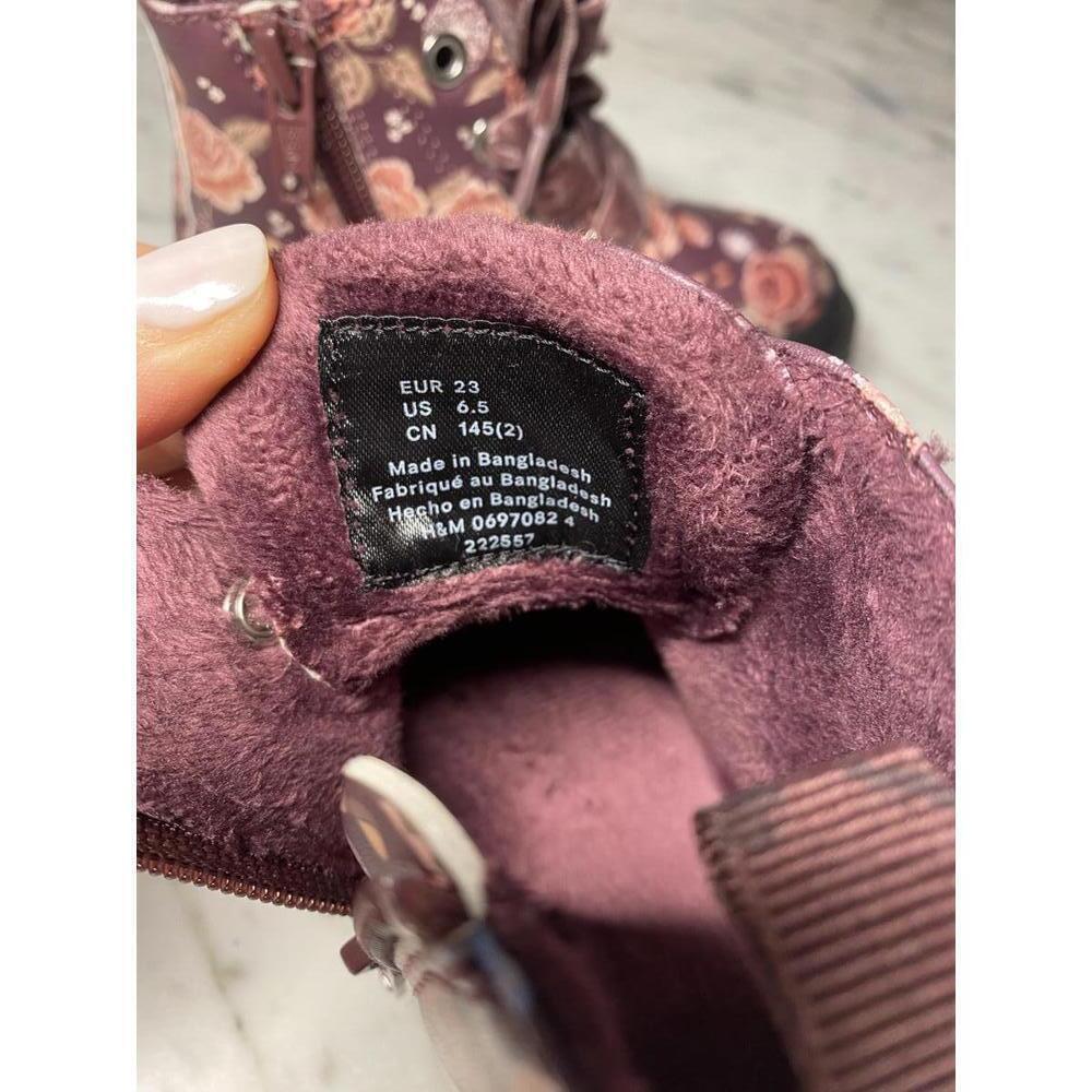H&M girls floral print burgundy combat boots size 6.5 - Picture 5 of 5